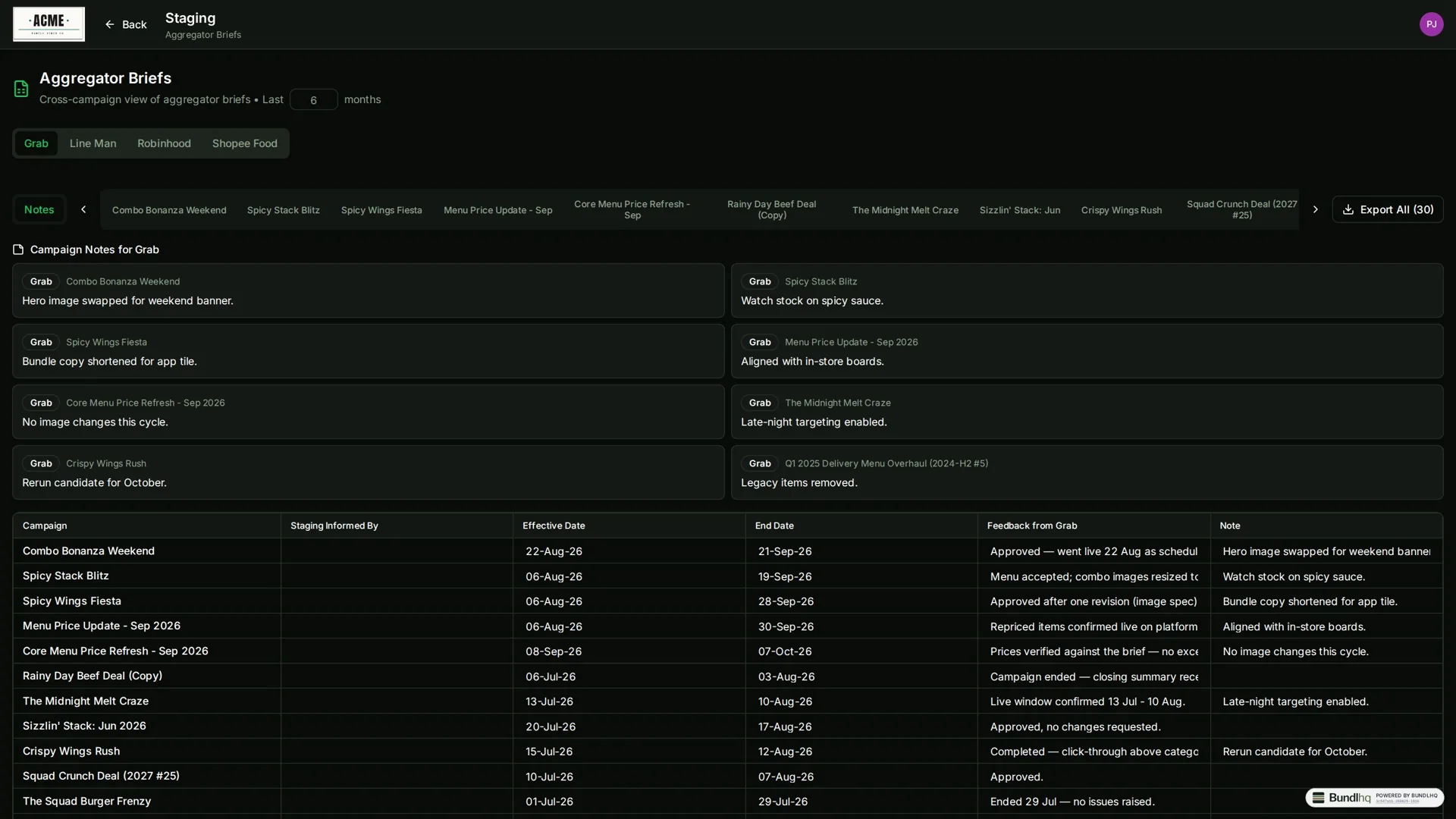 Delivery platform briefs, generated per campaign.