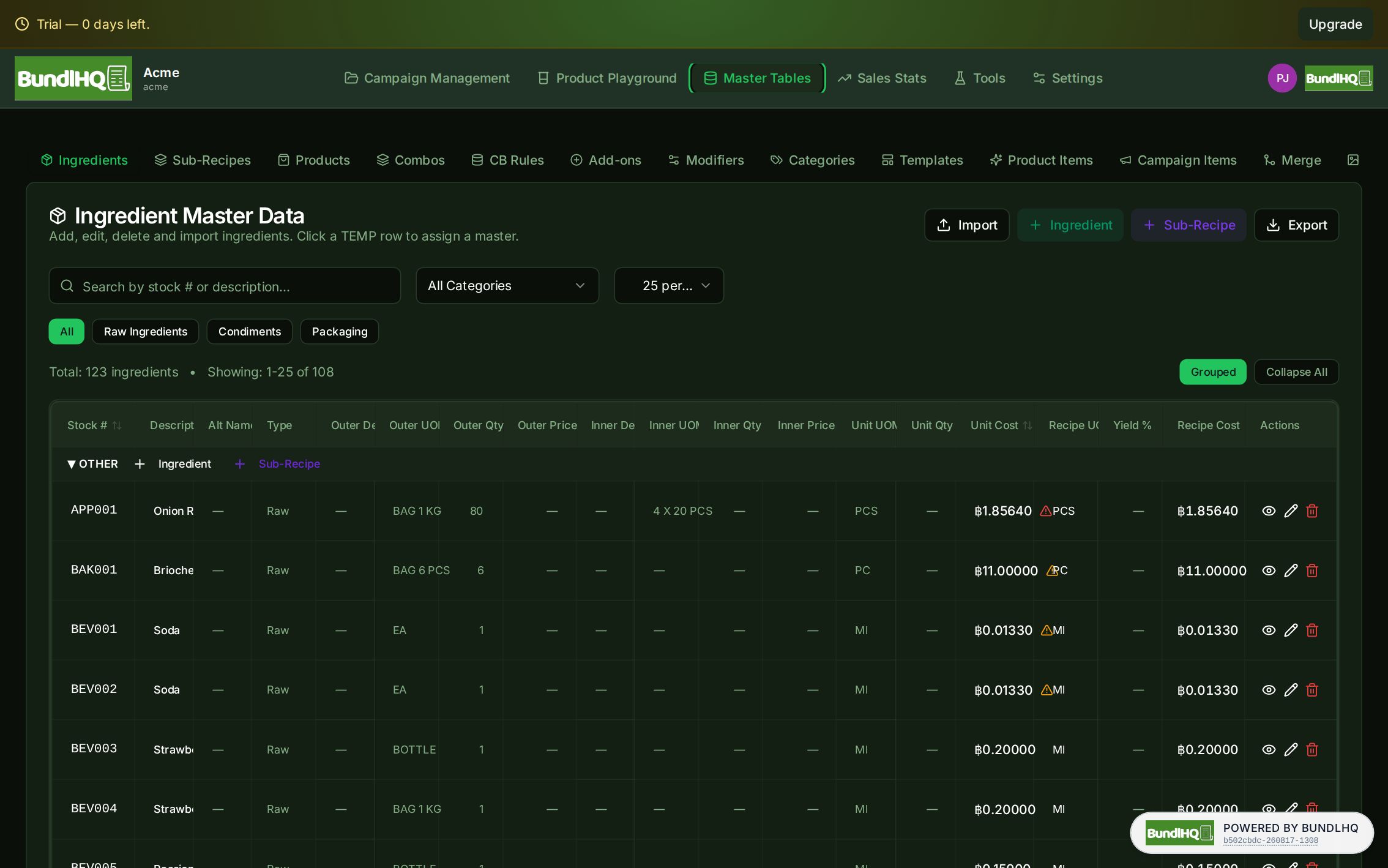 The master product catalogue in BundlHQ