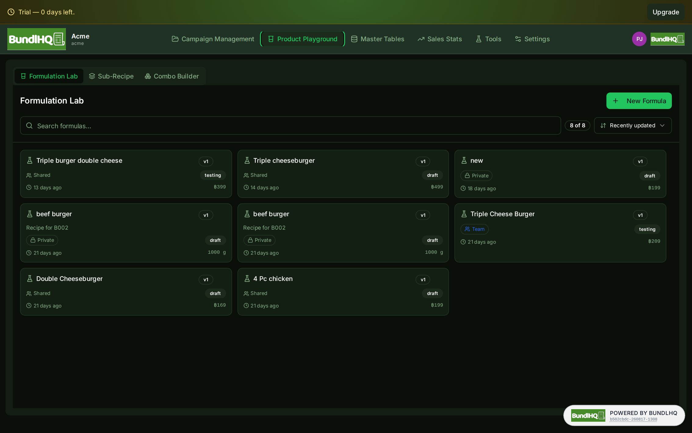 Build and cost combos in a sandbox, without touching live data.