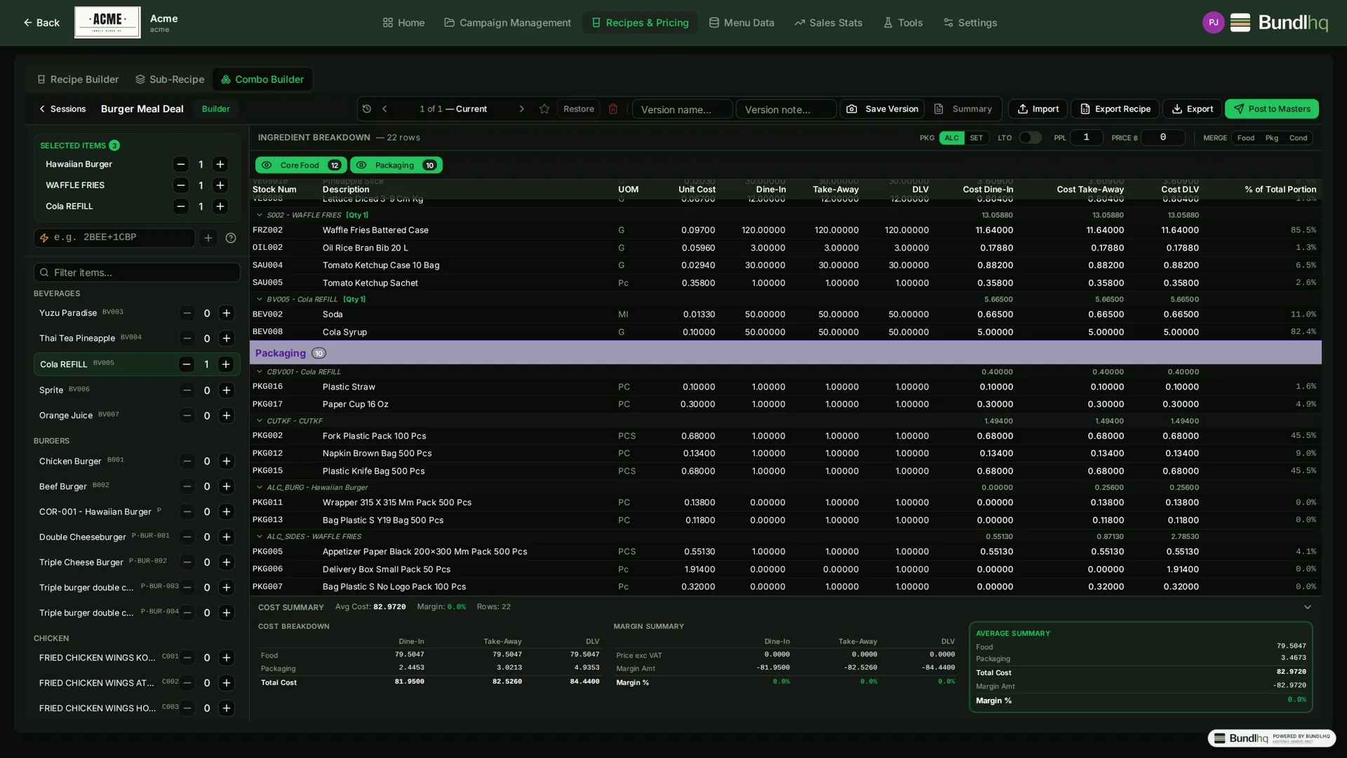 Build and cost combos in a sandbox, without touching live data.
